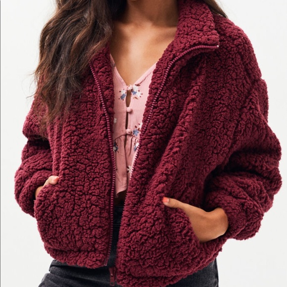 PacSun Jackets & Blazers - PacSun Burgundy Maroon Fuzzy Sherpa Jacket
